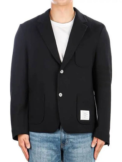 Men's 4 Bar Seesucker Loopback 4 Bar Sack Cardigan Navy - THOM BROWNE - BALAAN 2