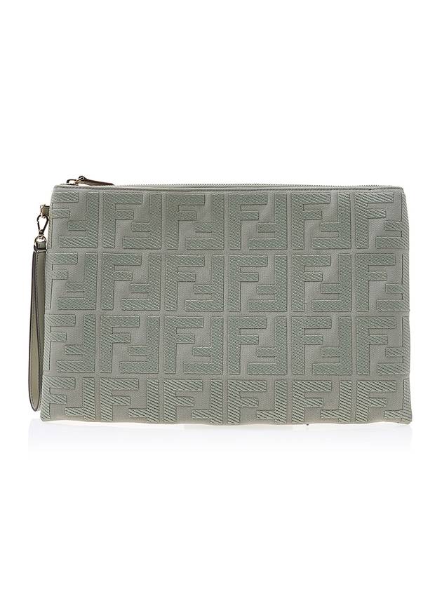 FF Logo Flat Large Clutch Bag Grey - FENDI - BALAAN 2