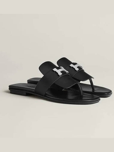 Women H Logo Gallery Sandals Slippers Black H231038Z - HERMES - BALAAN 1