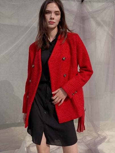 Double Button Chiffon Belt Wool Jacket Red - SORRY TOO MUCH LOVE - BALAAN 2