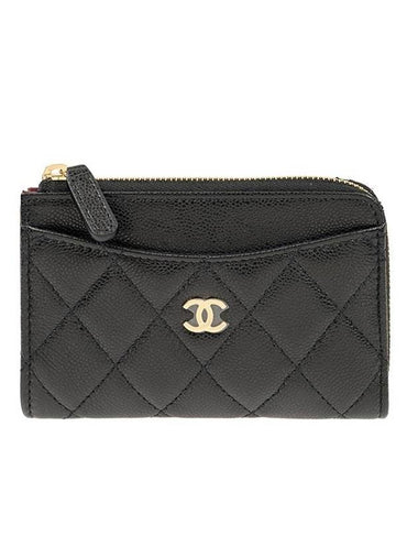 CC Logo Gold Hardware Caviar Zipper Card Wallet Black - CHANEL - BALAAN 1