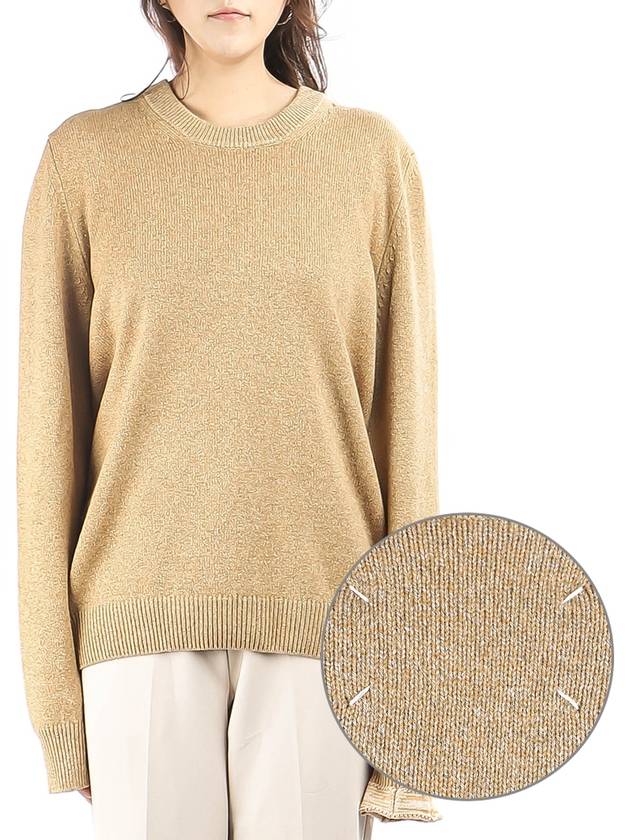 Stitched Round Neck Knit Top Beige - MAISON MARGIELA - BALAAN.