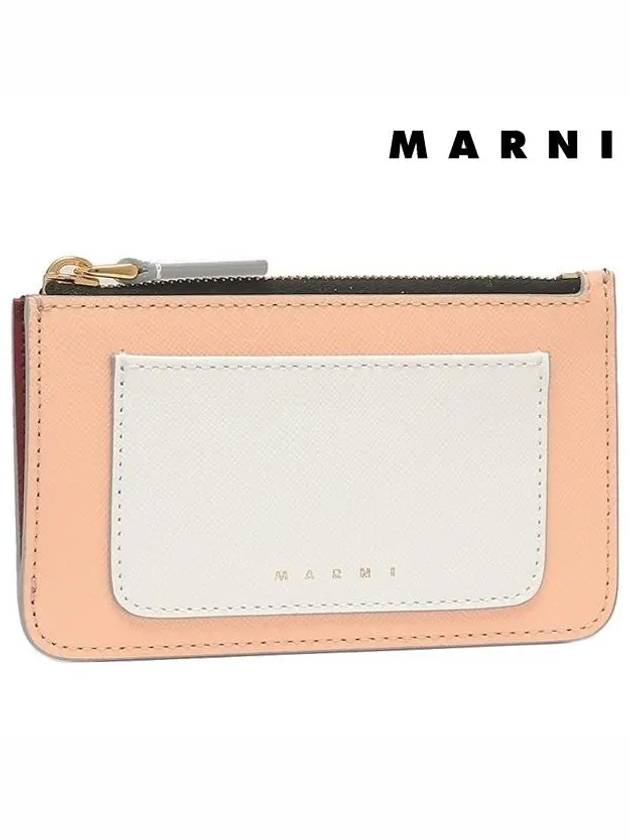 Saffiano Two-Tone Zipper Card Wallet Lily White Pale Peach - MARNI - BALAAN 3