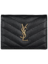 Monogram Caviar Leather Flap Card Wallet Black - SAINT LAURENT - BALAAN 3