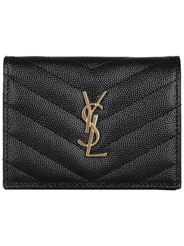 Monogram Caviar Leather Flap Card Wallet Black - SAINT LAURENT - BALAAN 3