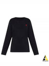 Chain Stitch Heart Logo Long Sleeve T-Shirt Black - AMI - BALAAN 2