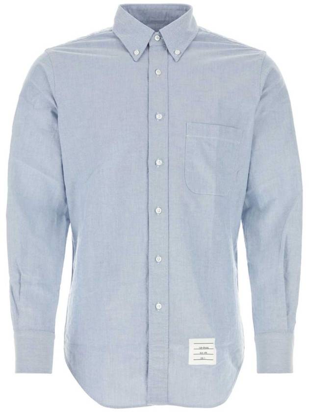 Men's Logo Patch Classic Cotton Long-Sleeved Shirt White Light Blue - THOM BROWNE - BALAAN 2