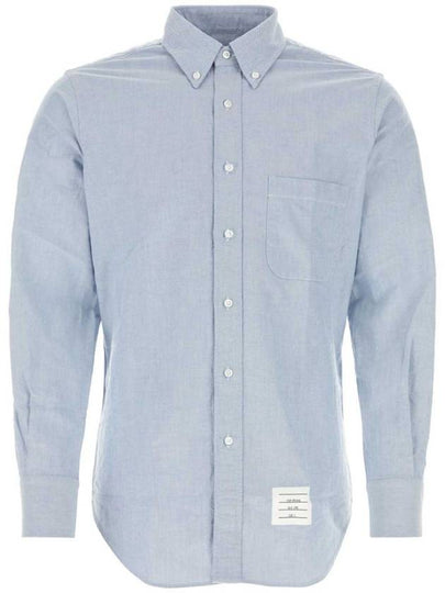 Men's Logo Patch Classic Cotton Long-Sleeved Shirt White Light Blue - THOM BROWNE - BALAAN 2