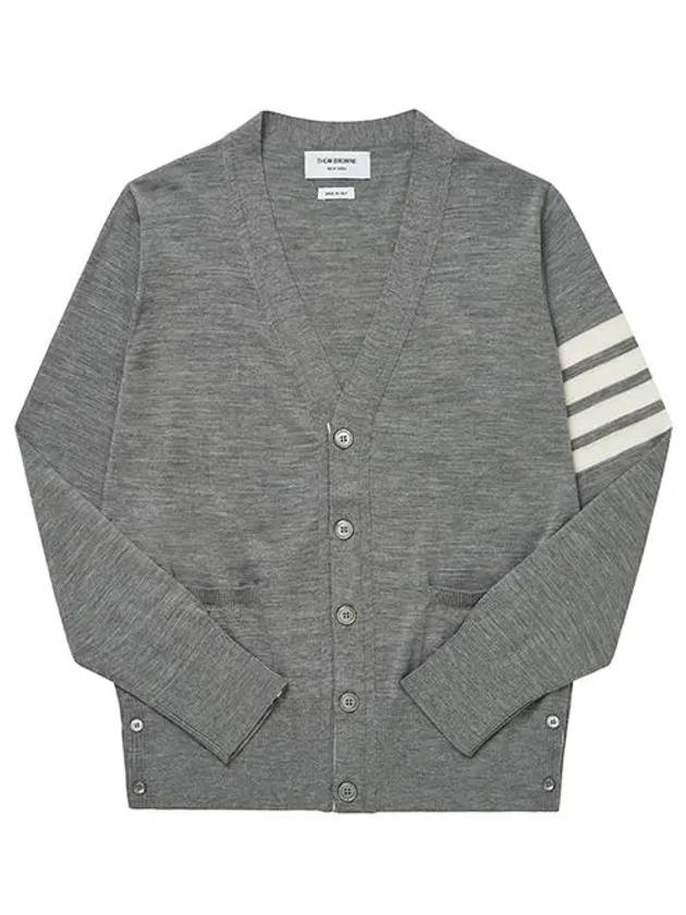 Men's Sustainable Classic Diagonal Wool Cardigan Pale Grey - THOM BROWNE - BALAAN 3