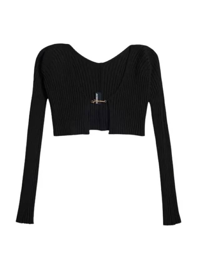 La Maille Pralu Micro Charm Logo Cardigan Black - JACQUEMUS - BALAAN 3