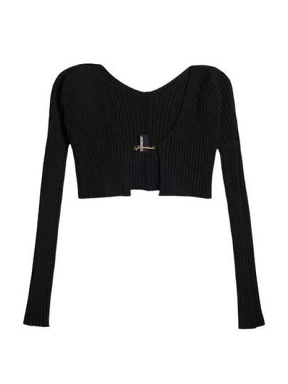 La Maille Pralu Micro Charm Logo Cardigan Black - JACQUEMUS - BALAAN 2