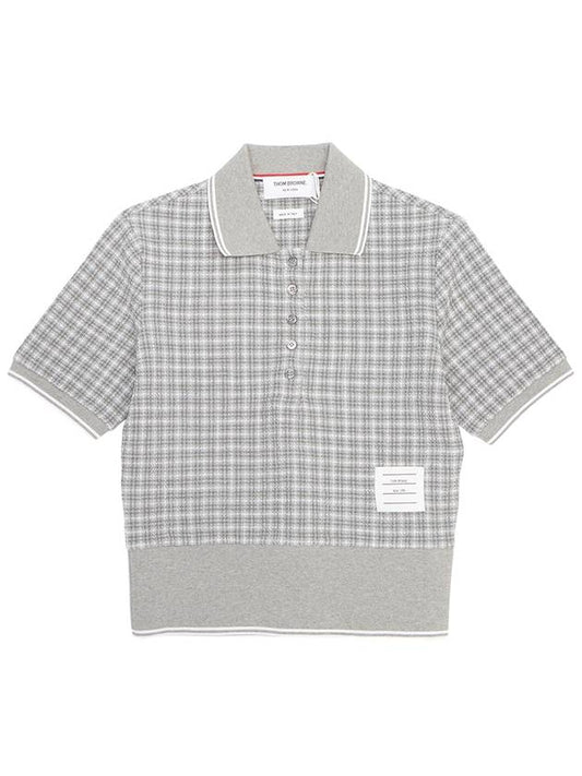 Checked Tweed Shrunken Short Sleeve Polo Grey - THOM BROWNE - BALAAN 2