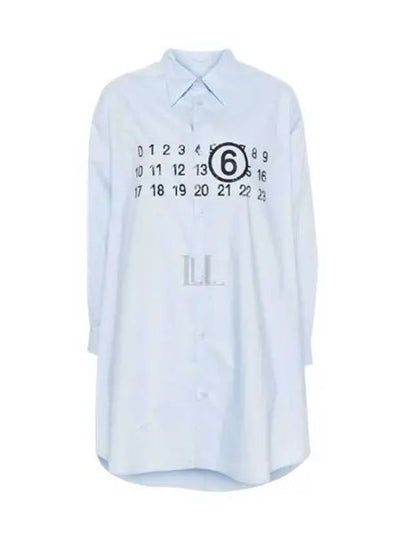 Number Logo Print Shirt Cotton Short Dress Light Blue - MAISON MARGIELA - BALAAN 2