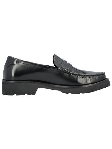 Women's Chunky Penny Slippers Smooth Leather Loafers Black - SAINT LAURENT - BALAAN.