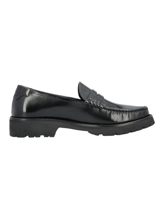 Women's Chunky Penny Slippers Smooth Leather Loafers Black - SAINT LAURENT - BALAAN 1