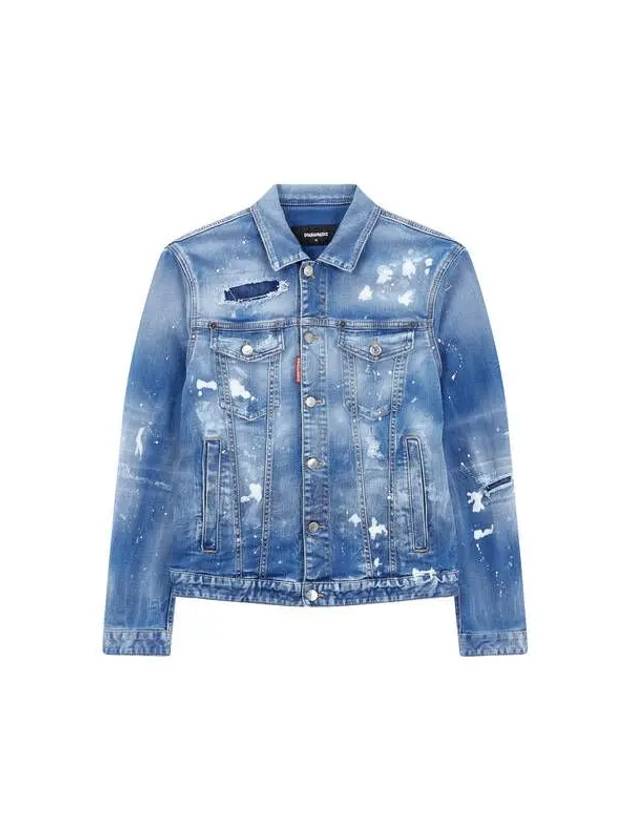 Men s Easy Splatter Denim Jacket Washed Indigo - DSQUARED2 - BALAAN 1