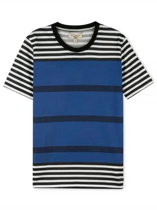 Men's Striped Short Sleeve T-Shirt Blue - BURBERRY - BALAAN 2