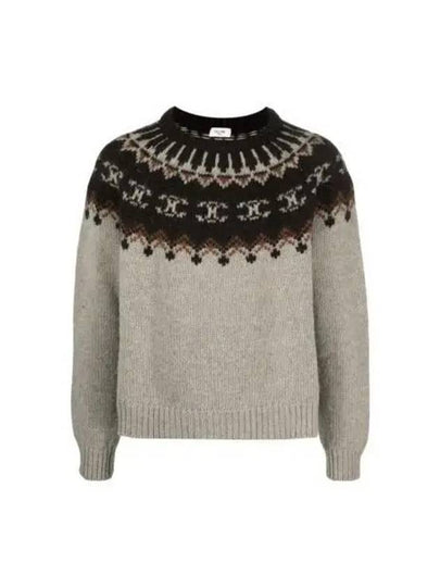 Triomphe Fair Isle Crew Neck Knit Top Grey Brown - CELINE - BALAAN 2