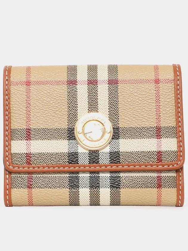 Women's Checked Leather Small Half Wallet Archive Beige - BURBERRY - BALAAN 3