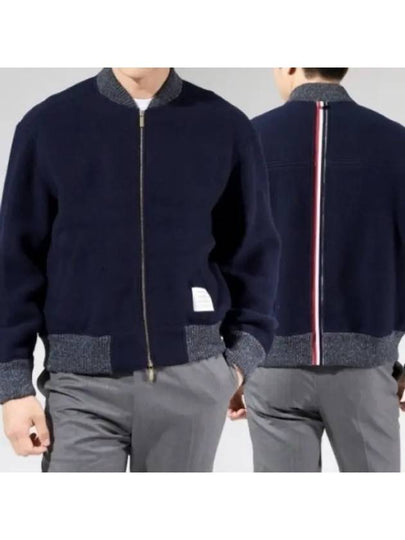 Fleece Stripe Wool Bomber Jacket Navy - THOM BROWNE - BALAAN 2