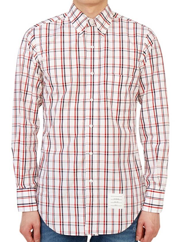 Men's Classic Fit Check Poplin Long  Shirt White - THOM BROWNE - BALAAN 2