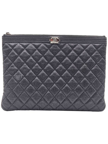 Chanel A84406 Black Grained Calfskin Silver Plated Boy New Medium Clutch No 28 - CHANEL - BALAAN 1