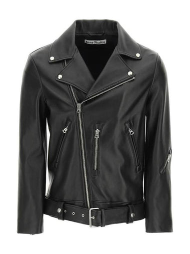 Zipper Detail Leather Biker Jacket Black - ACNE STUDIOS - BALAAN 1