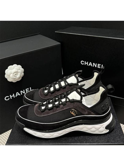 Men's mixed fiber sneakers piping point black champagne gold - CHANEL - BALAAN 2