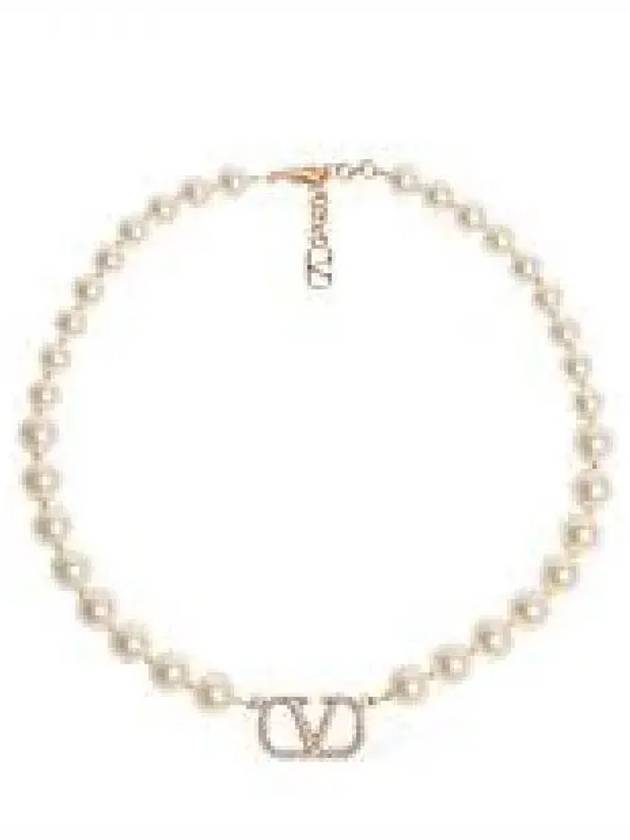 5W0J0P13 QVS Y49 5W2J0P13 Metal Swarovski Pearl V Logo Signature Necklace 1311702 - VALENTINO - BALAAN 1