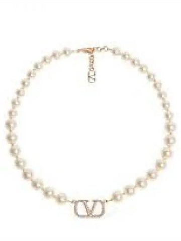 5W0J0P13 QVS Y49 5W2J0P13 Metal Swarovski Pearl V Logo Signature Necklace 1311702 - VALENTINO - BALAAN 1