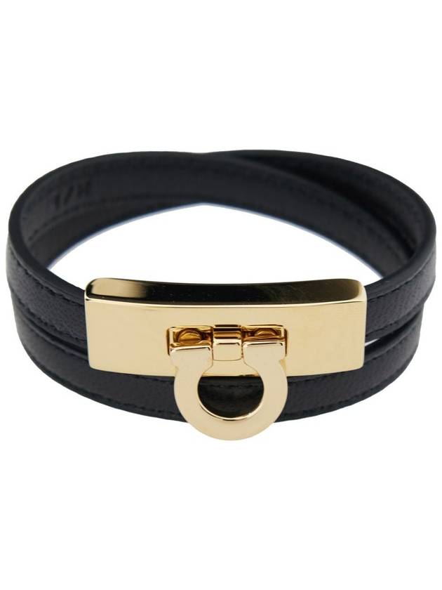 'Gancini' Black Double Twist Bracelet In Leather Woman - SALVATORE FERRAGAMO - BALAAN 1