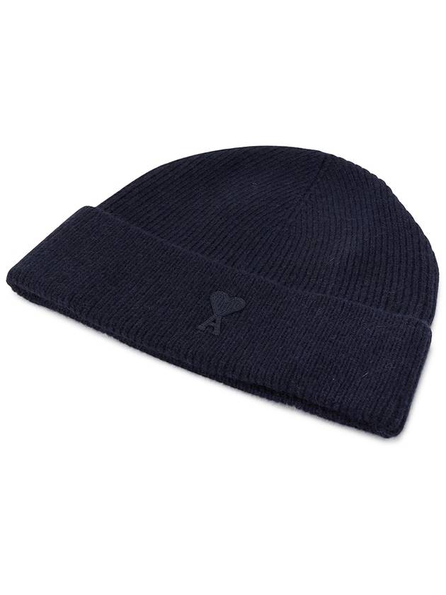 De Coeur Ribbed Knit Beanie Navy - AMI - BALAAN 4