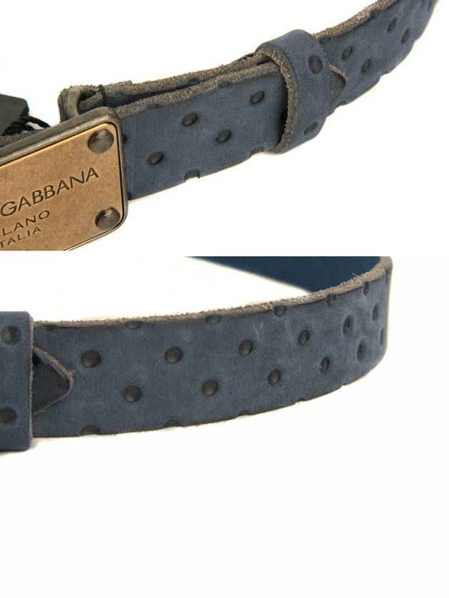 Plate Gold Buckle Leather Belt Blue - DOLCE&GABBANA - BALAAN 4