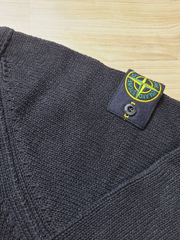 Wappen V Neck Cotton Knit Cardigan Black - STONE ISLAND - BALAAN 6