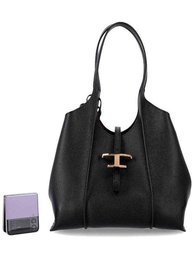 Logo T Timeless Leather Tote Bag Black - TOD'S - BALAAN 3