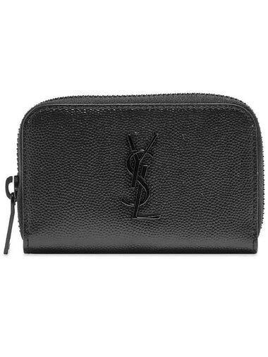 Monogram Metal Logo Zipper Card Wallet Black - SAINT LAURENT - BALAAN 1