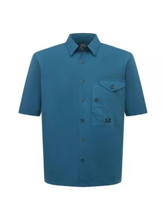 Cotton Popeline Short Sleeve Shirt Blue - CP COMPANY - BALAAN 2