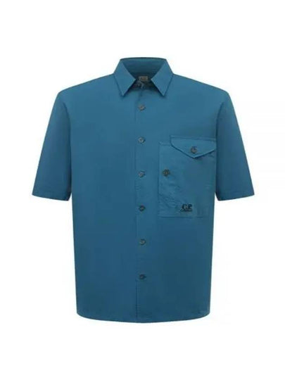 Cotton Popeline Short Sleeve Shirt Blue - CP COMPANY - BALAAN 2