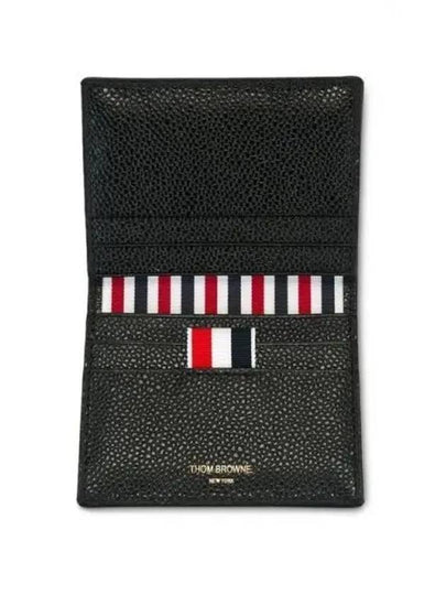 Pebble Grained Leather Double Card Wallet Black - THOM BROWNE - BALAAN 2