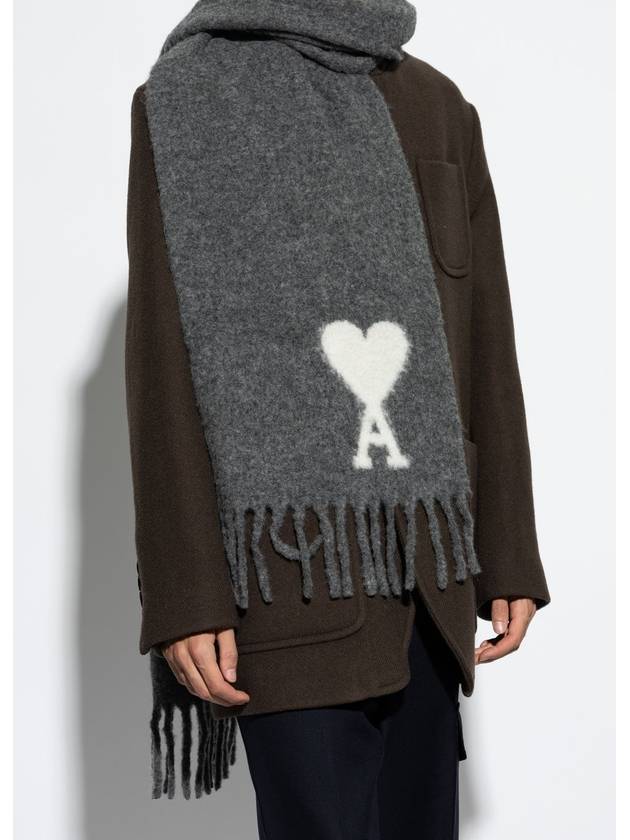 heart logo oversized muffler scarf gray - AMI - BALAAN 6