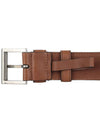 Square Metal Buckle Leather Belt Brown - PRADA - 7