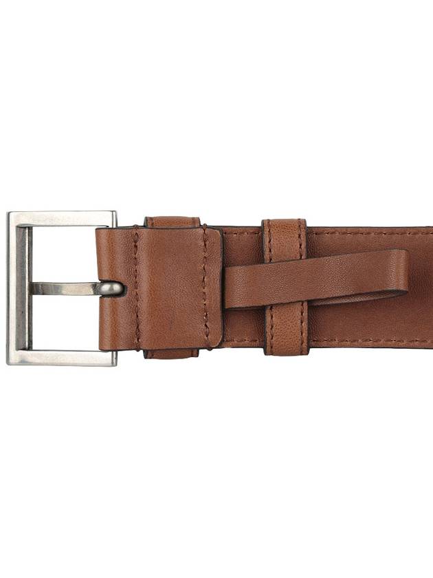 Square Metal Buckle Leather Belt Brown - PRADA - BALAAN 7