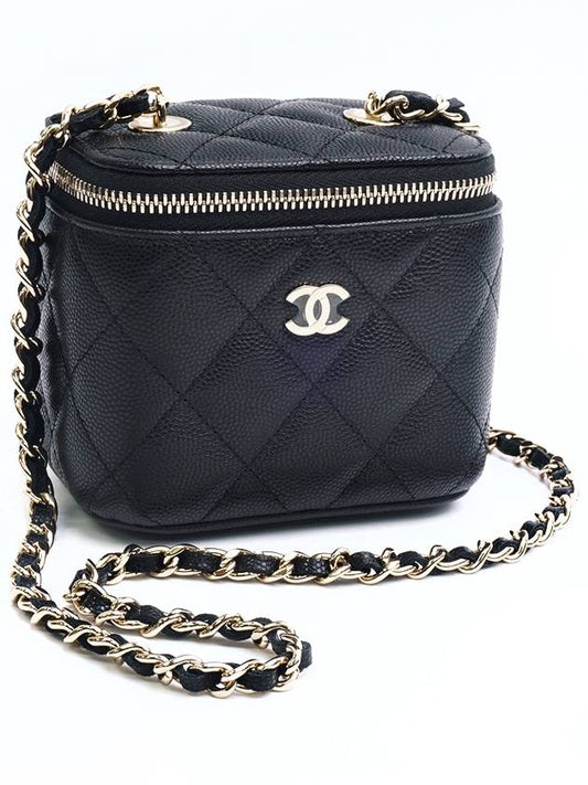 Classic Small Chain Grained Calfskin Gold Metal Cosmetic Case Mini Bag Black - CHANEL - BALAAN 2