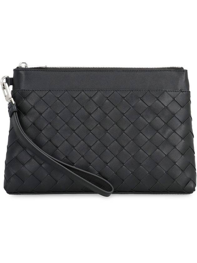 Intrecciato Prism Leather Clutch Black - BOTTEGA VENETA - BALAAN 3