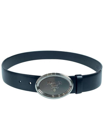 Logo Buckle Leather Belt Black - PRADA - BALAAN 1