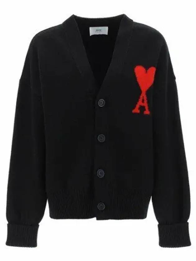 Big Heart Logo Wool Cardigan Black - AMI - BALAAN 2