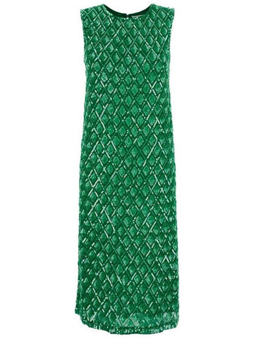 Green Long Dress With All-Over Applied Sequins And Geometric Motif In Tech Fabric Woman - P.A.R.O.S.H. - BALAAN 1