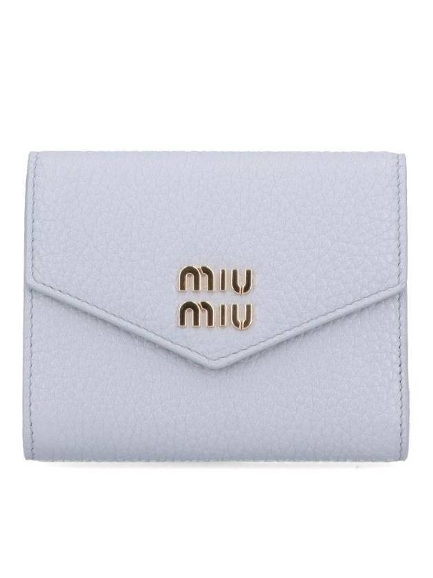 Logo Leather Tri-fold Half Wallet Cornflower - MIU MIU - BALAAN 1