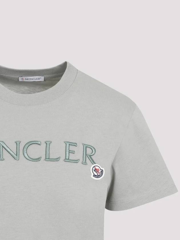 Embroidered Logo Cotton Short Sleeve T-Shirt Sage Green - MONCLER - BALAAN 4