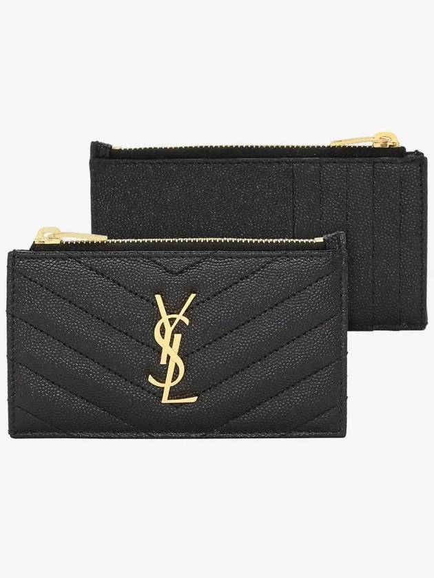 Monogram Fragment Zipper Card Wallet Black - SAINT LAURENT - BALAAN 3